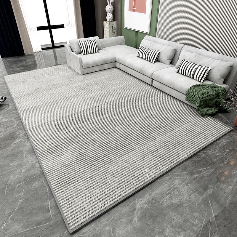 Grey Stripe Pattern Area Rug Modern Polyester Area Carpet Stain Resistant Rug for Living Room