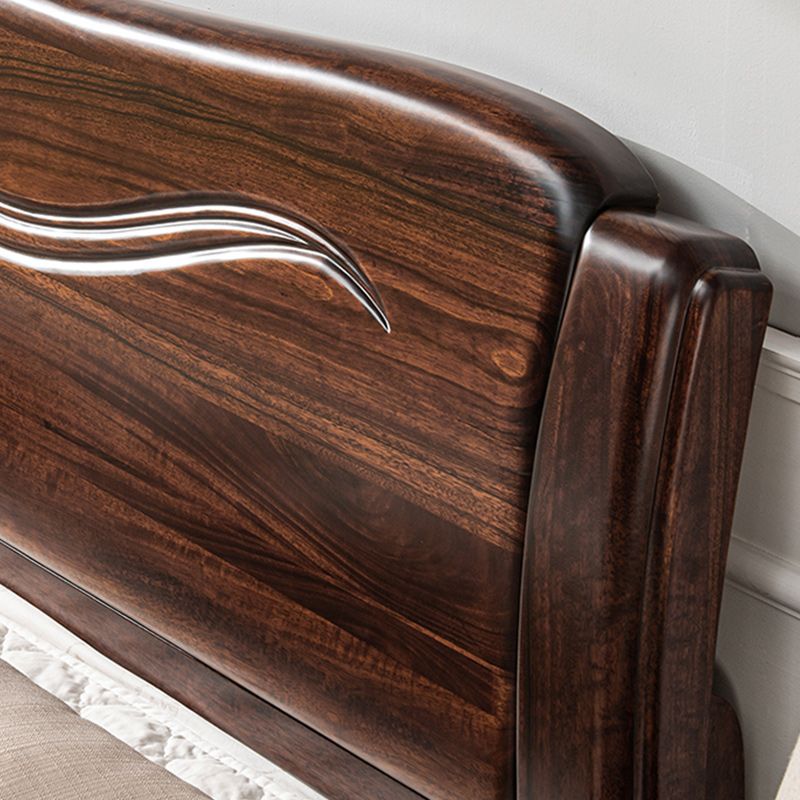 Solid Wood Walnut Standard Bed Lift Up Storage Bed Frame with Footboard