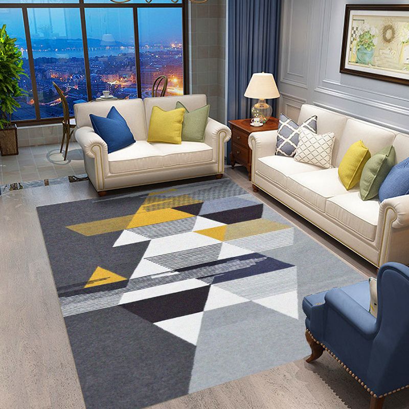 Casual Geometric Pattern Rug with Stripe Multicolor Nordic Rug Polyester Pet Friendly Non-Slip Backing Washable Area Rug for Living Room