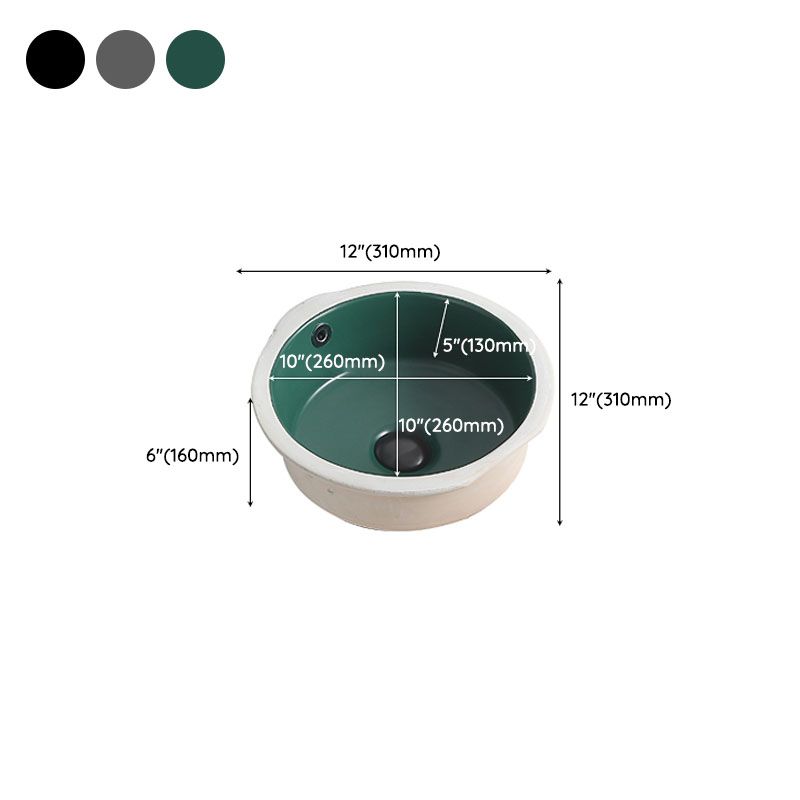 Porcelain Bathroom Sink Round Vessel Lavatory Sink with Pop-Up Drain