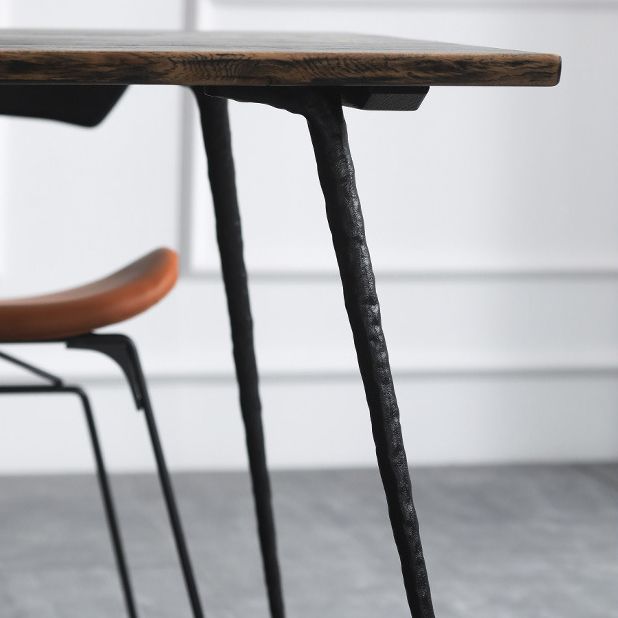 Mesa de comedor rectangular industrial mesa de madera maciza con 4 piernas negras