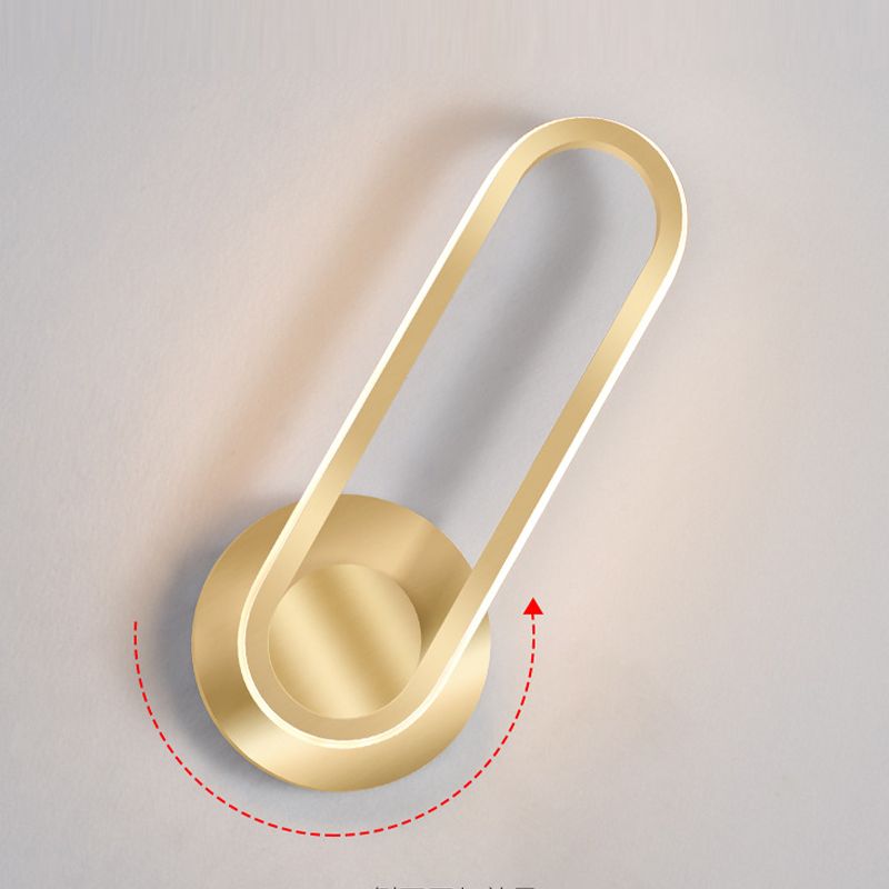 Metal Oval Shape Wall Sconce Modern Style 1 Light Wall Light Fixture in Gold
