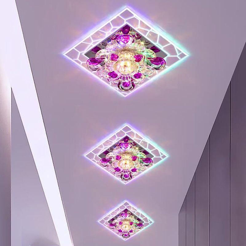 Lampada da soffitto quadrata in cristallo a forma di fiore Lampada moderna da incasso a LED trasparente per ingresso