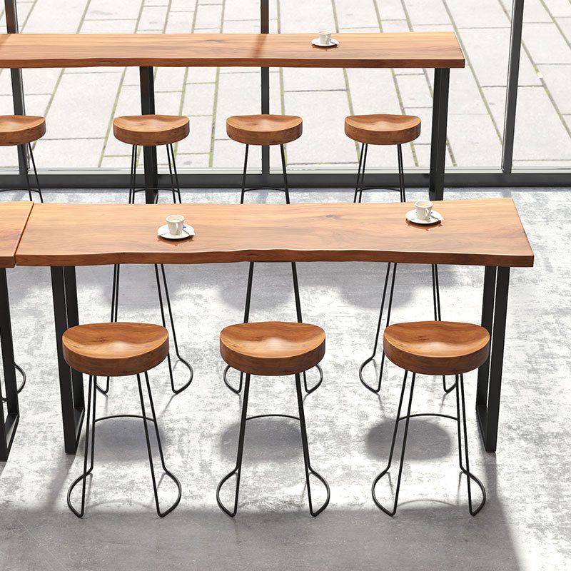 Modern Bar-height Table Solid Wood Top Pub Table with Black Metal Base