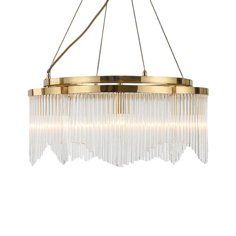 Contemporary Circle Chandelier Lamp Crystal Rod 5 Heads Dining Room Ceiling Hang Fixture in Gold