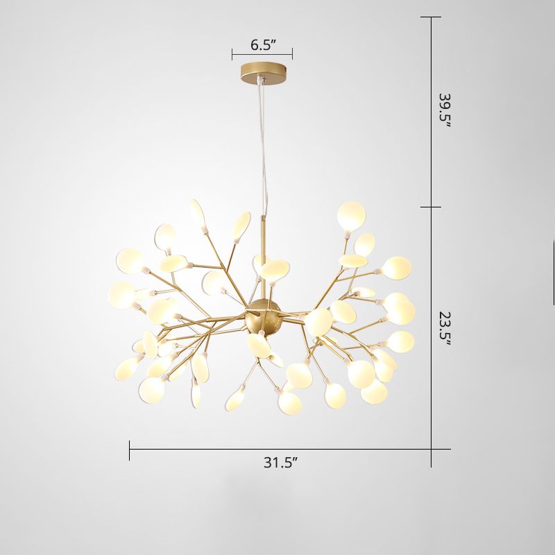 Acrylic Leaf Hanging Chandelier Designer Gold Finish Pendant Ceiling Light for Bedroom