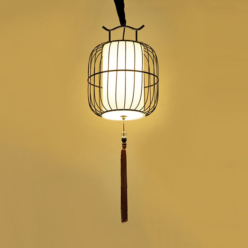 1 Kopf im Indoor -Anhängerlampe mit Zylinder Bambus Schatten chinesischer Stil Schwarz/Gold Hanging Fixture