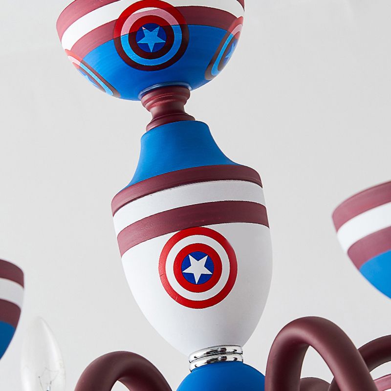American Stylish Candle Pendant Light Metallic Chandelier in Blue&Red for Boys Bedroom