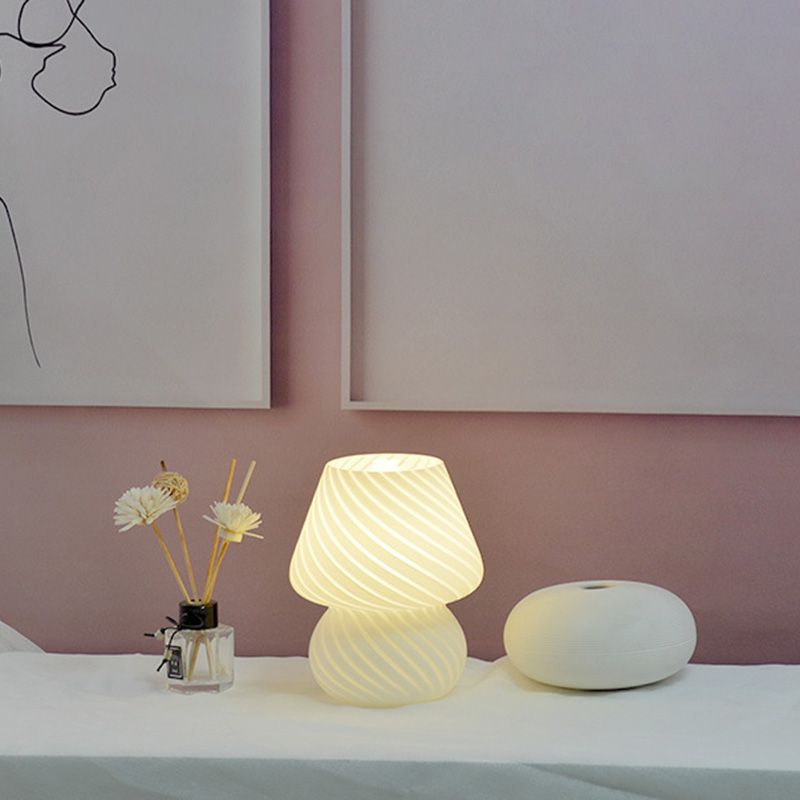 5.9" Wide Mushroom Shaped Mini Table Lamp Modern Style Glass Nightstand Light for Bedroom
