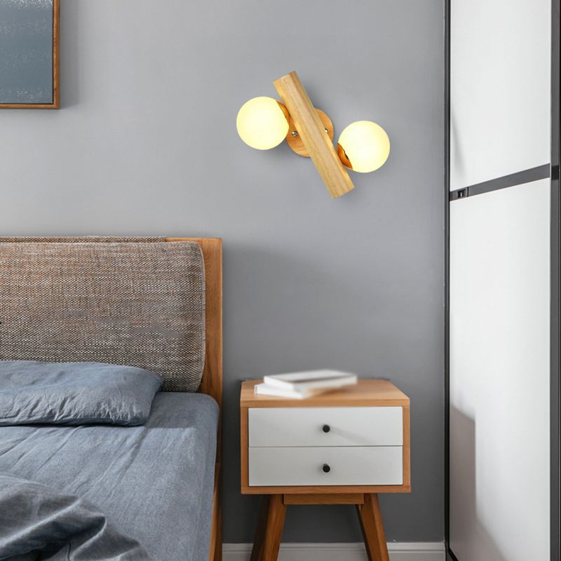 White Glass Wall Light Contemporary Flush Mount Wood Lighting for Room