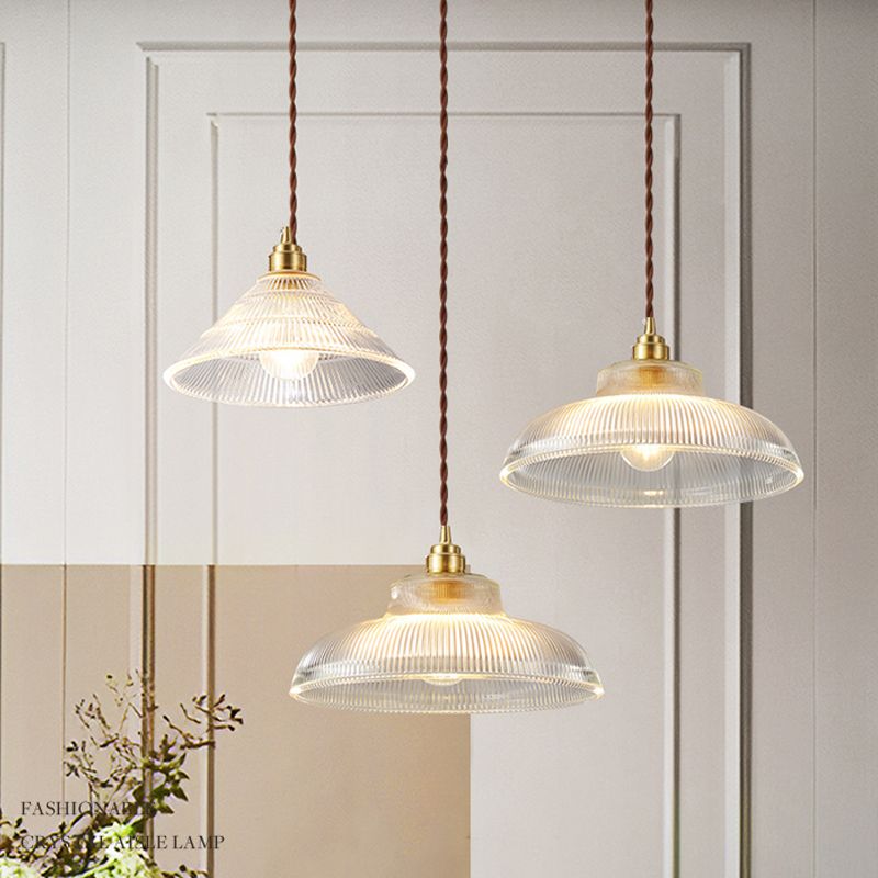 Industrial Single Light Pendant with Clear Prismatic Glass for Bedside Hallway Kitchen