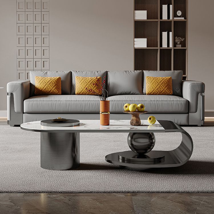 Glam Slate Cocktail Table Stainless Steel Abstract Coffee Table