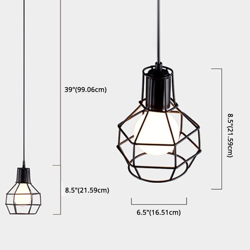 Metal Black Pendant Ceiling Light Open Cage Industrial Style Hanging Light Fixture