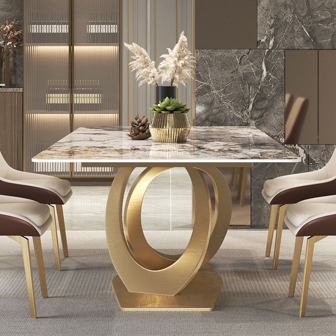 Glam Style Sintered Stone Top Metal Base Dining Table with Chairs