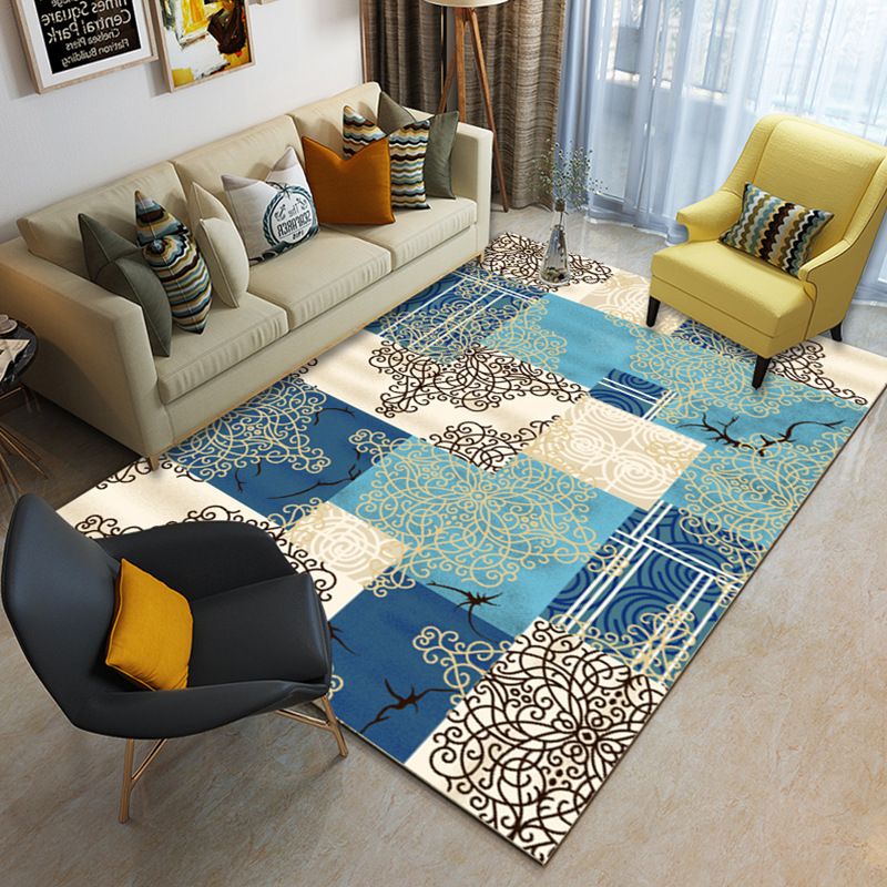 Multi Color Geometrical Rug Synthetics Contemporary Area Carpet Pet Friendly Non-Slip Backing Washable Rug for Living Room