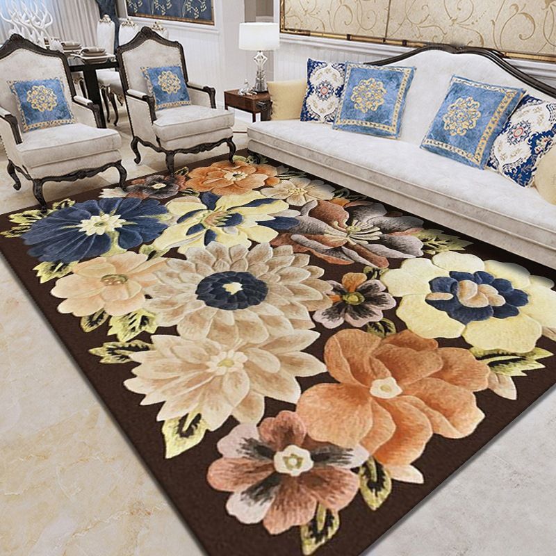 Minimalist Indoor Rug Plant Pattern Rug Polyester Stain Resistant Area Rug for Living Room