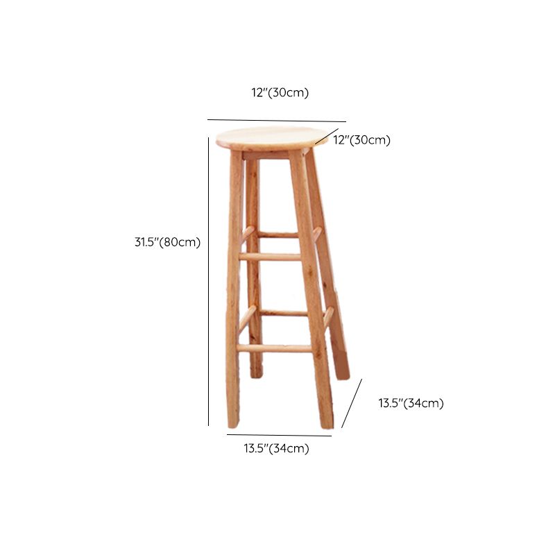 Modern Armless Wooden Counter Stool Oak Wood High Stool with 4 Legs