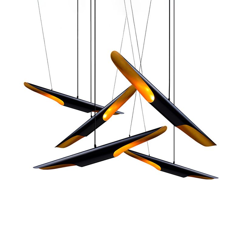 Metallic Bias Tubular Ceiling Lamp Minimalist 2 Bulbs Cluster Pendant Light in Black