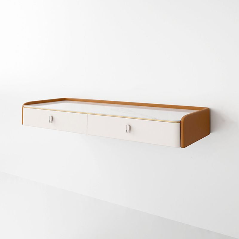 Glam Style Off-white Slate Countertop Wall Mounted with 1/2 Drawer Dresser