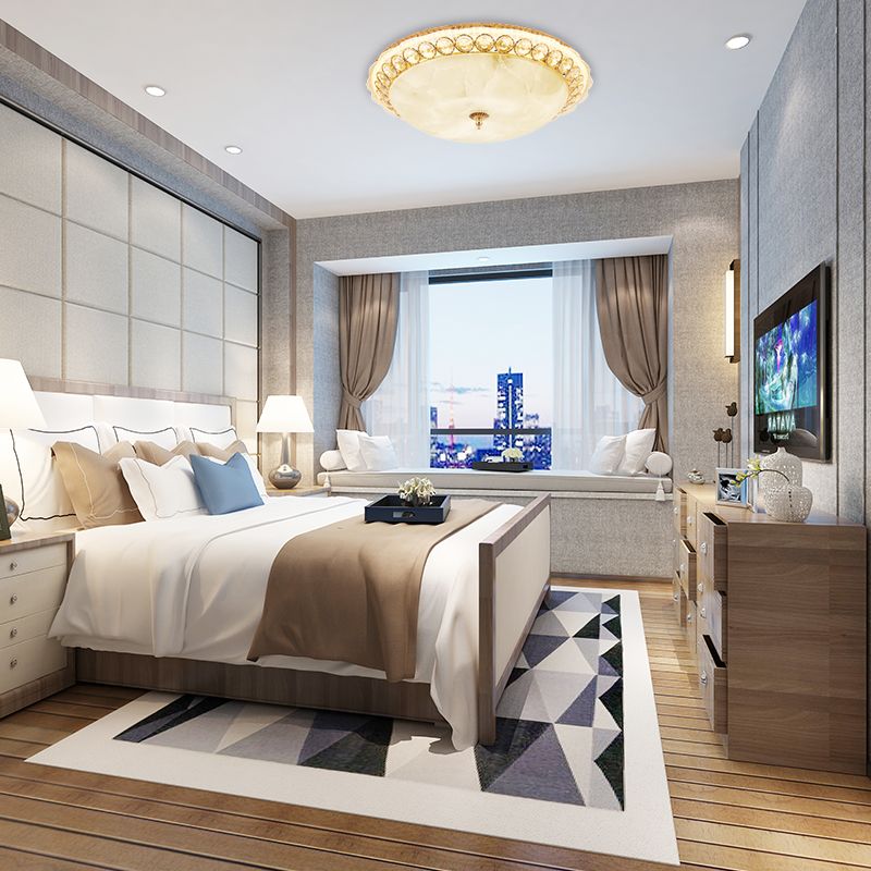 Lámpara de montaje empotrado con cuenco de vidrio texturizado, moderna lámpara de techo LED empotrada con detalles de cristal transparente en dorado, 12"/16" de ancho