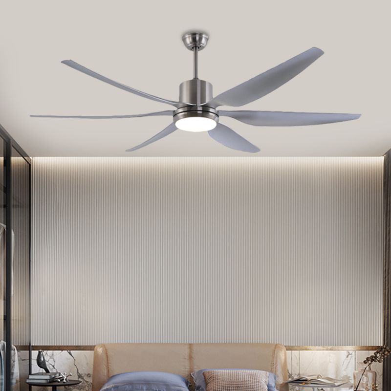 Nickel Plafond Round Lampe à la lampe métallique moderne LED Semi Flush Flush Lightture avec 6 lames grises, 66 "W