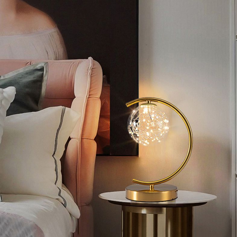 Ball Clear Glass Table Lamp Modern Starry LED Nightstand Light for Living Room