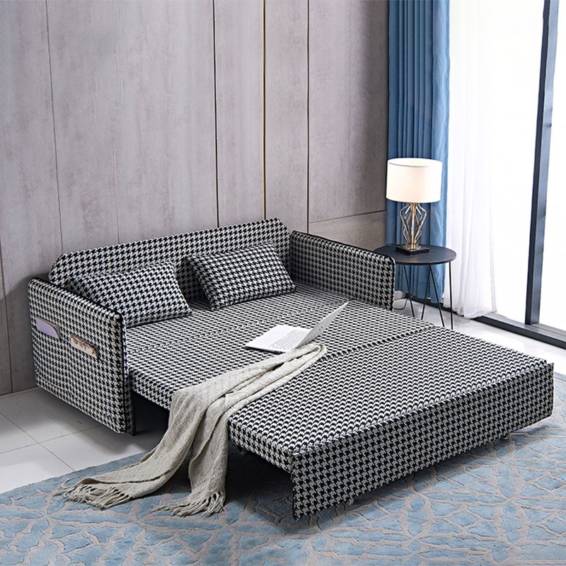 30.70" Wide Linen Convertible Sofa Storage Sleeper Sofa Bed in Black and White