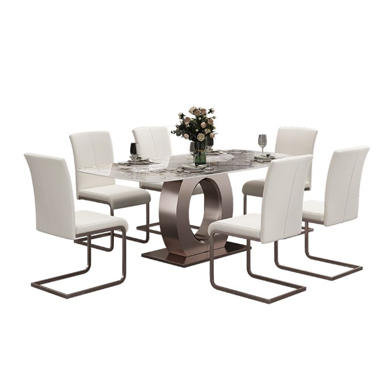 Luxury Sintered Stone Top Table Rectangle Indoor Table with Gold Metal Pedestal