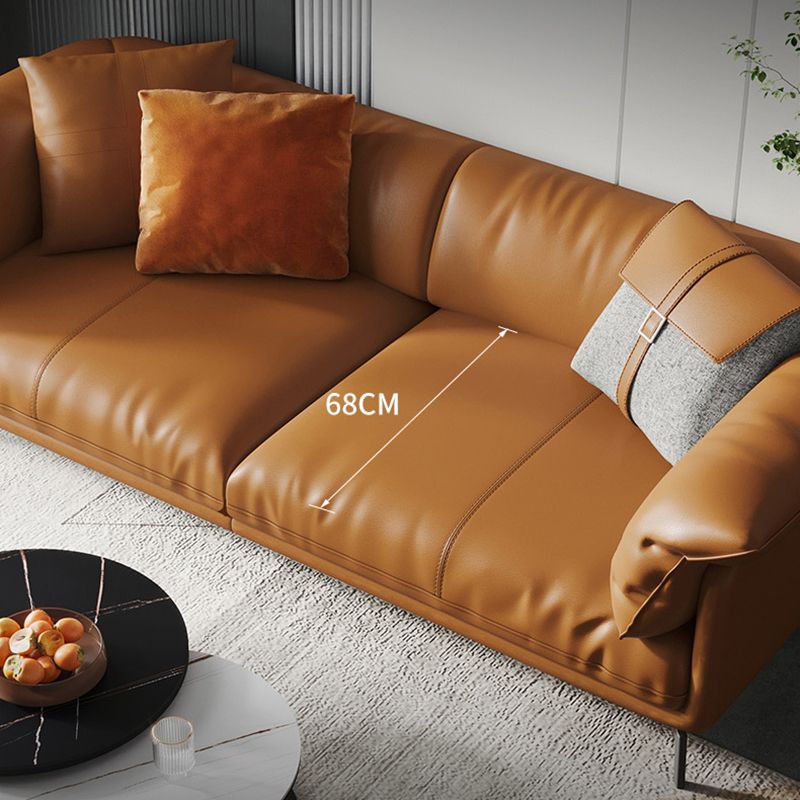 Orange Modern 3/4/5-seat Sofa Genuine/Faux Leather Tuxedo Arm Sofa