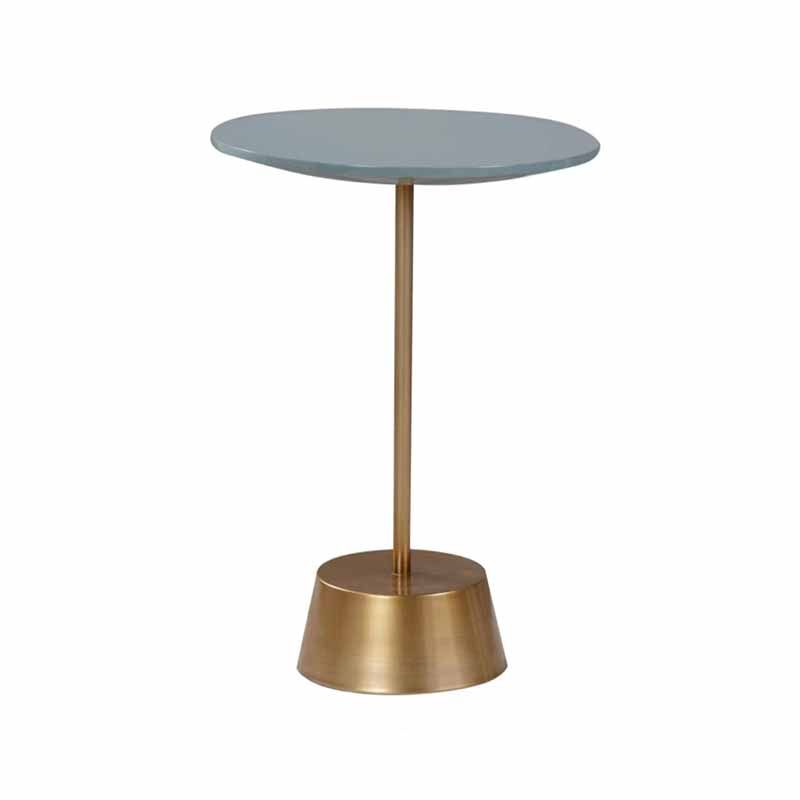 Scandinavian Round Wood Top Side Table Metal Pedestal End Table