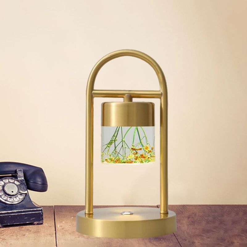 Lampe de table de colonne en or simplicité clair de bureau à LED en verre transparent avec cadre en métal en forme de U