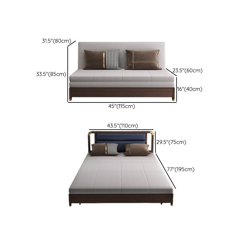 Solid Wood Sleeper Sofa Bed Convertible Linen Sofa Bed in Grey