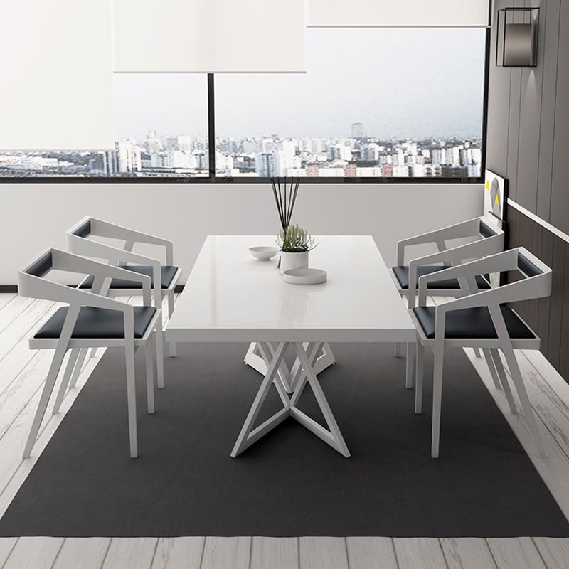 Mesa de comedor rectangular de estilo lujoso con pedestal doble, mesa fija con madera maciza