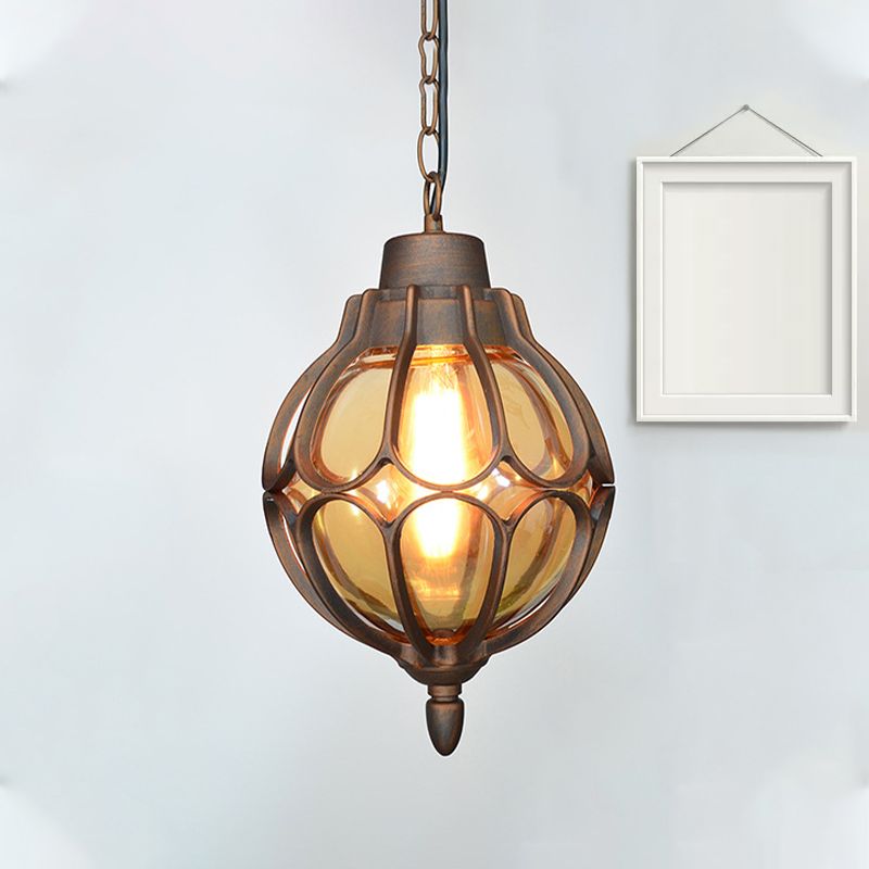 1 Licht 7 "/9"/11 "Weitkugel Anhängerlampe Vintage Bernstein Glashängung Lampe in Schwarz/Bronze/Gold