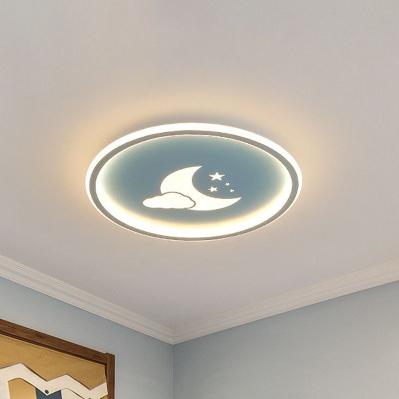 Metallic Ring Shaped LED Flush Mount Lighting Nordic Style Flush Mount Ceiling Light with Star and Moon Pattern