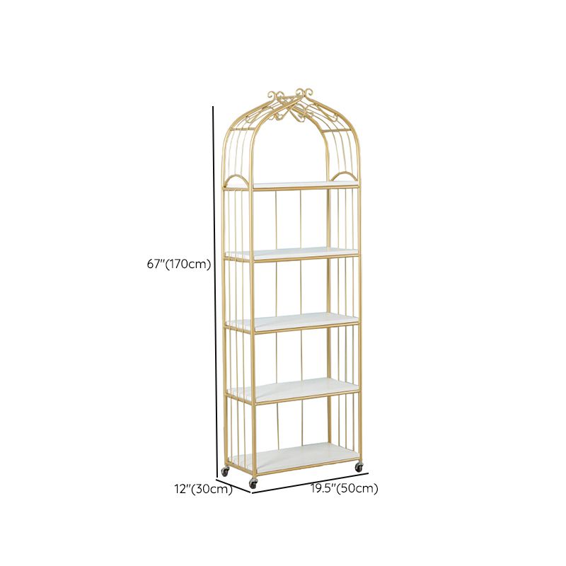 Glam Antique Finish Shelf Bookcase Metal Standard Bookshelf with Rectangular Shelves