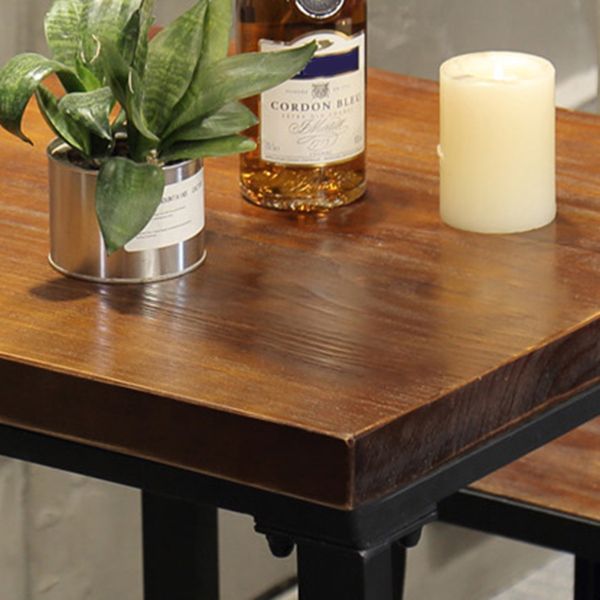 Contemporary Square Footrest Bar Table Brown Solid Wood Top Bar Table