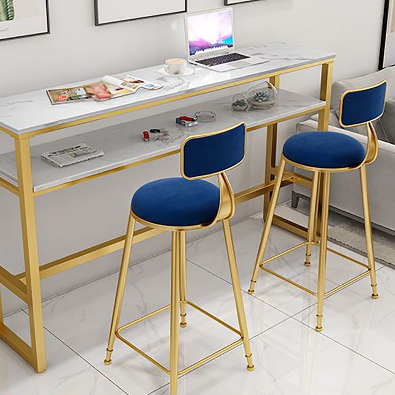 Glam White Marble Pub Table with Rectangle Table Top Gold Trestle Table - 42" H
