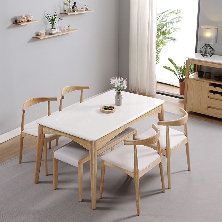 Simple Style Marble Dining Table 4 Legs Base Rectangle Table for Kitchen