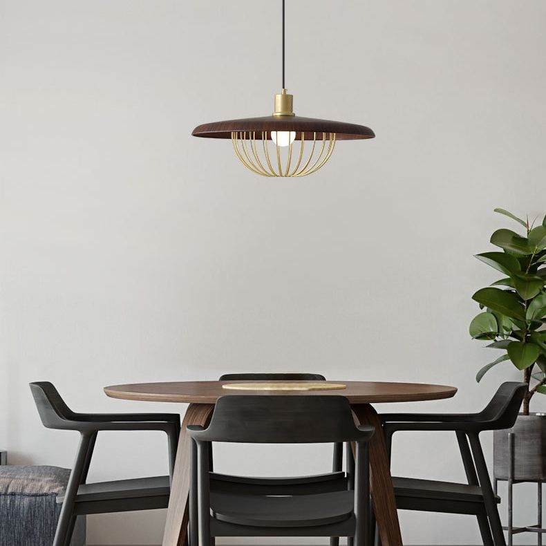 1 lumière en bois simplicité légère suspendue avec une nuance de fer en fer