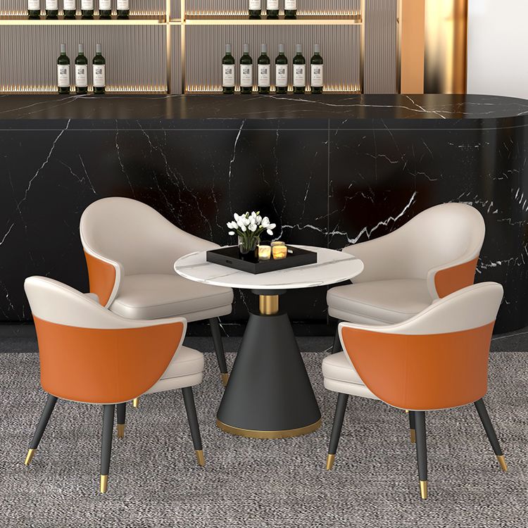 Modern Fixed Dinette Set 1/2/5 Pcs Round Stone Dinette Table with Dining Chair