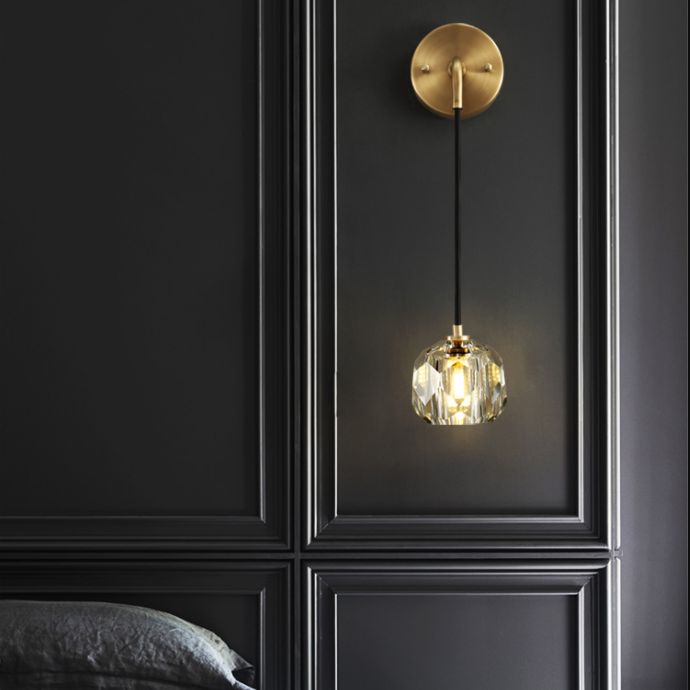 Gold Hanging Wall Sconce in Modern Luxury Style Copper Globe Wall Light with Crystal Shade