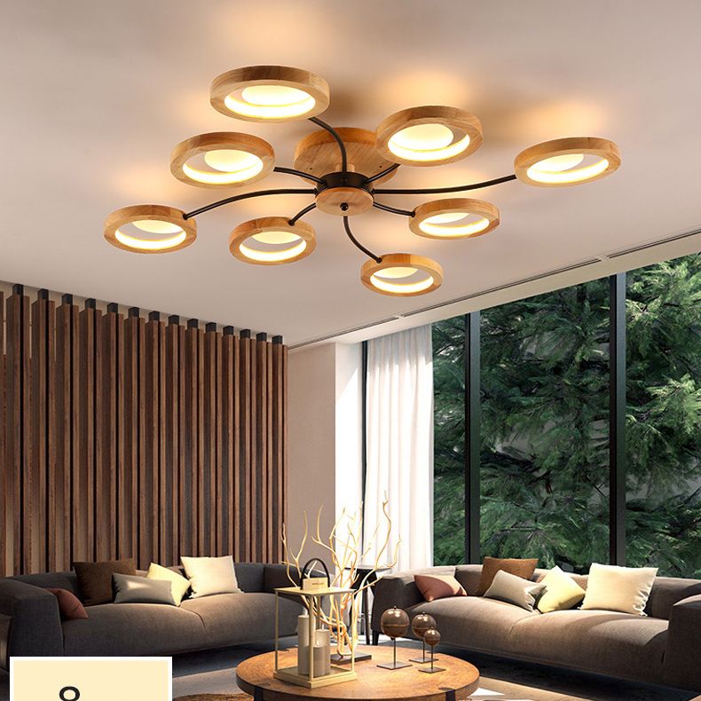 Cercle en bois semi-luminaire de plafonnier moderne LED LED WOOD SEMI FUX LEILTURE