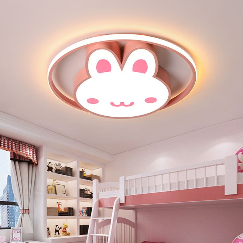 Rosa Kaninchen Decke Licht Cartoon LED Acryl Flush montiert Licht mit Halo Ring für Mädchen Zimmer