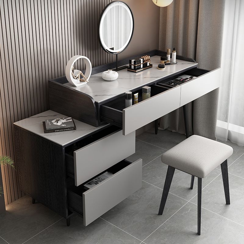 Contemporary Stone Makeup Vanity 4-Drawer Vanity Set with Standing Mirror