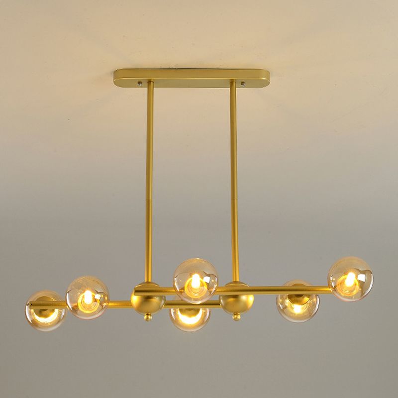 Glass Shade Island Light Fixture Contemporary Gold Suspension Light for Dining Room