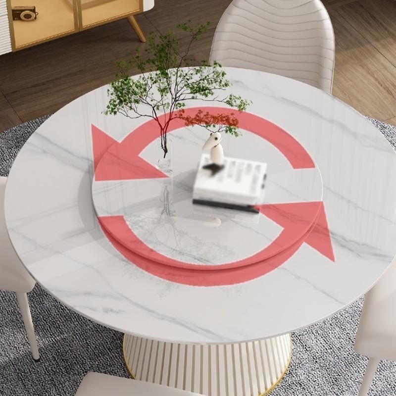 Modern Round Dinette Table Metal Base Pedestal Stone Top Dining Table in White