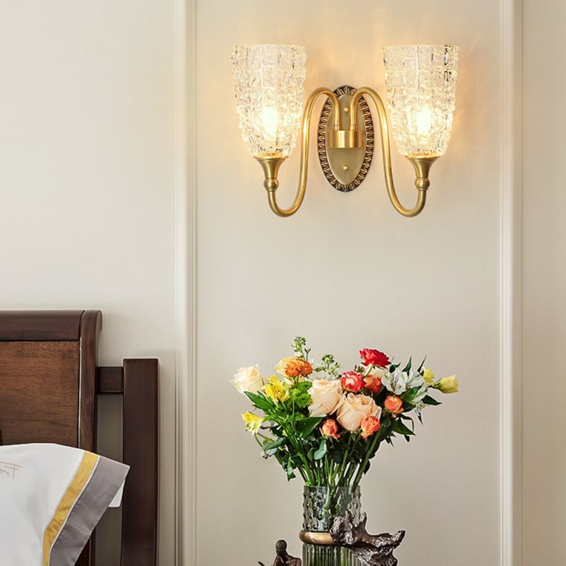 Modern Style Wall Lamp Copper Wall Mount Lamp with Glass Shade for Living Room