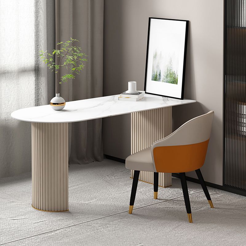 Glam Executive Desk Mirrored Peninsula Writing Desk in White