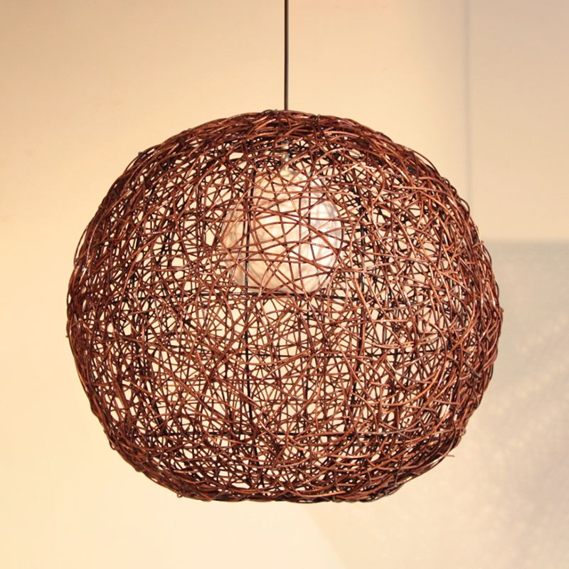 Lámpara colgante de la esfera Asia Rattan 1 Café de café Luz colgante de luz para sala de estar